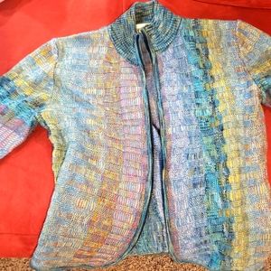 Marcazzani Cardigan Sweater Zip Front Made in Italy Stripes Multicolor Large